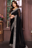 Black Chinnon Saree With Zari Work For Diwali