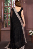 Black Chinnon Saree With Zari Work For Diwali