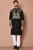 Black Cotton Foil Printed Men Kurta