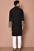 Black Cotton Foil Printed Men Kurta