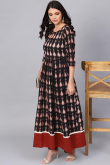 Black Cotton Frock Style Printed Kurti