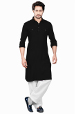 Black Cotton Men Kurta Pajama