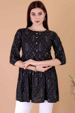 Black Cotton Printed Short Casual Wear Kurti 