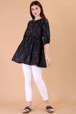 Black Cotton Printed Short Casual Wear Kurti 