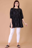 Black Cotton Printed Short Casual Wear Kurti 
