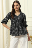 Black Cotton Printed Short Ready Made Kurti