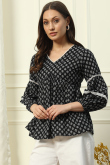 Black Cotton Printed Short Ready Made Kurti