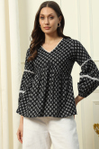 Black Cotton Printed Short Ready Made Kurti