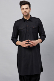 Black Cotton Silk Men's Kurta Chuidar For Festival