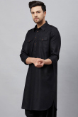 Black Cotton Silk Men's Kurta Chuidar For Festival