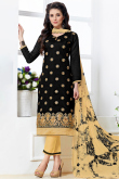 Black Cotton Silk Resham Thread Embroidered Trouser Suit