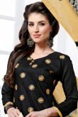 Black Cotton Silk Resham Thread Embroidered Trouser Suit
