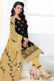 Black Cotton Silk Resham Thread Embroidered Trouser Suit