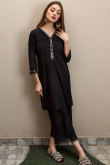Cotton Black Mirror Embroidered Trouser Suit for Party 