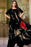 Black Crepe Saree With Printed Work For Casual Wear