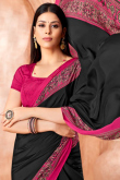 Black Crepe Saree With Printed Work For Casual Wear