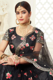 Black Embroidered Net A Line Lehenga