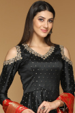 Black Dupion Embroidered Anarkali Suit for Wedding & Party