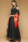 Black Dupion Embroidered Anarkali Suit for Wedding & Party