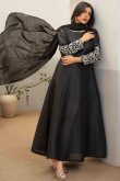 Black Dupion Silk Anarkali Suit with Zari Work for Diwali