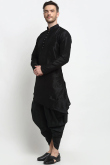 Black Dupion Silk Asymmetrical Men Kurta Pajama