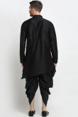 Black Dupion Silk Asymmetrical Men Kurta Pajama