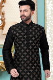 Black Dupion Silk Churidar Men's Kurta Pajama