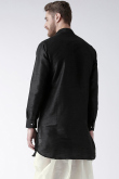 Black Dupion Silk Embroidered Men Kurta