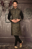 Black Partywear Dupion Silk Kurta Pajama for Men