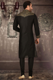 Black Partywear Dupion Silk Kurta Pajama for Men
