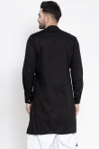 Black Cotton Asymmetric Men Kurta with Resham embroidery