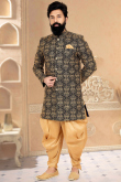 Black Dupion Silk Embroidered Sherwani for Men