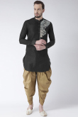 Black Dupion Silk Embroidered Straight Cut Men's Kurta Dhoti 