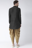 Black Dupion Silk Embroidered Straight Cut Men's Kurta Dhoti 