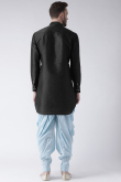 Black Dupion Silk Embroidered Straight Cut Men's Kurta Dhoti 