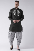 Black Dupion Silk Embroidered Straight Cut Men's Kurta Dhoti
