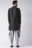 Black Dupion Silk Embroidered Straight Cut Men's Kurta Dhoti