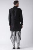 Black Dupion Silk Embroidered Straight Cut Men's Kurta Dhoti