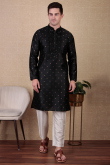 Black Dupion Silk Embroidered Straight Cut Men's Kurta Pajama