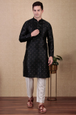Black Dupion Silk Embroidered Straight Cut Men's Kurta Pajama