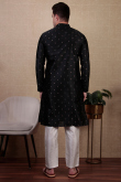 Black Dupion Silk Embroidered Straight Cut Men's Kurta Pajama