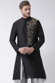 Black Dupion Silk Fancy Men Kurta