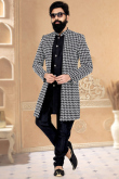 Black Dupion Silk Jacket Style Men Sherwani