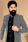 Black Dupion Silk Jacket Style Men Sherwani