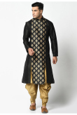 Dupion Silk Men Kurta Pajama in Black for Party 
