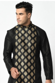 Dupion Silk Men Kurta Pajama in Black for Party 