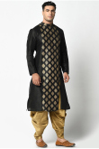 Dupion Silk Men Kurta Pajama in Black for Party 