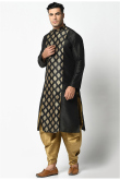 Dupion Silk Men Kurta Pajama in Black for Party 