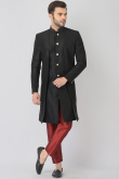 Black Dupion Silk Men's Jacket Style Sherwani
