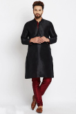 Black Dupion Silk Men's Kurta With Churidar
